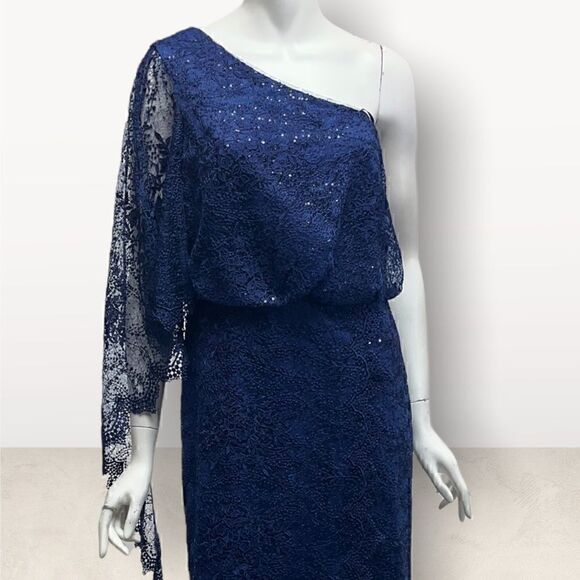 Aidan Mattox Asymmetrical Top Navy Gown‎ - Picture 3 of 6